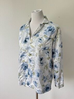 Ralph Lauren Floral Button-Down Pajama Top - Blue & Green Roses